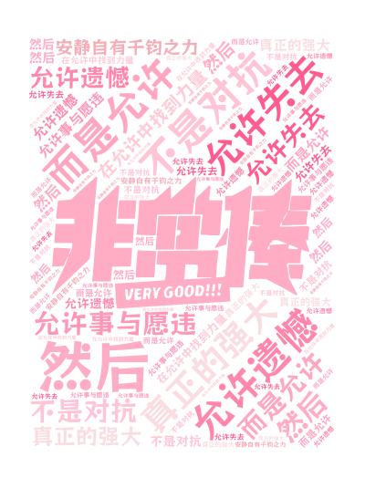 标签云:真正的强大,不是对抗,而是允许,允许遗憾,允许失去,允许事与愿违,然后,在允许中找到力量,安静自有千钧之力,文字词云图-wenziyun.cn
