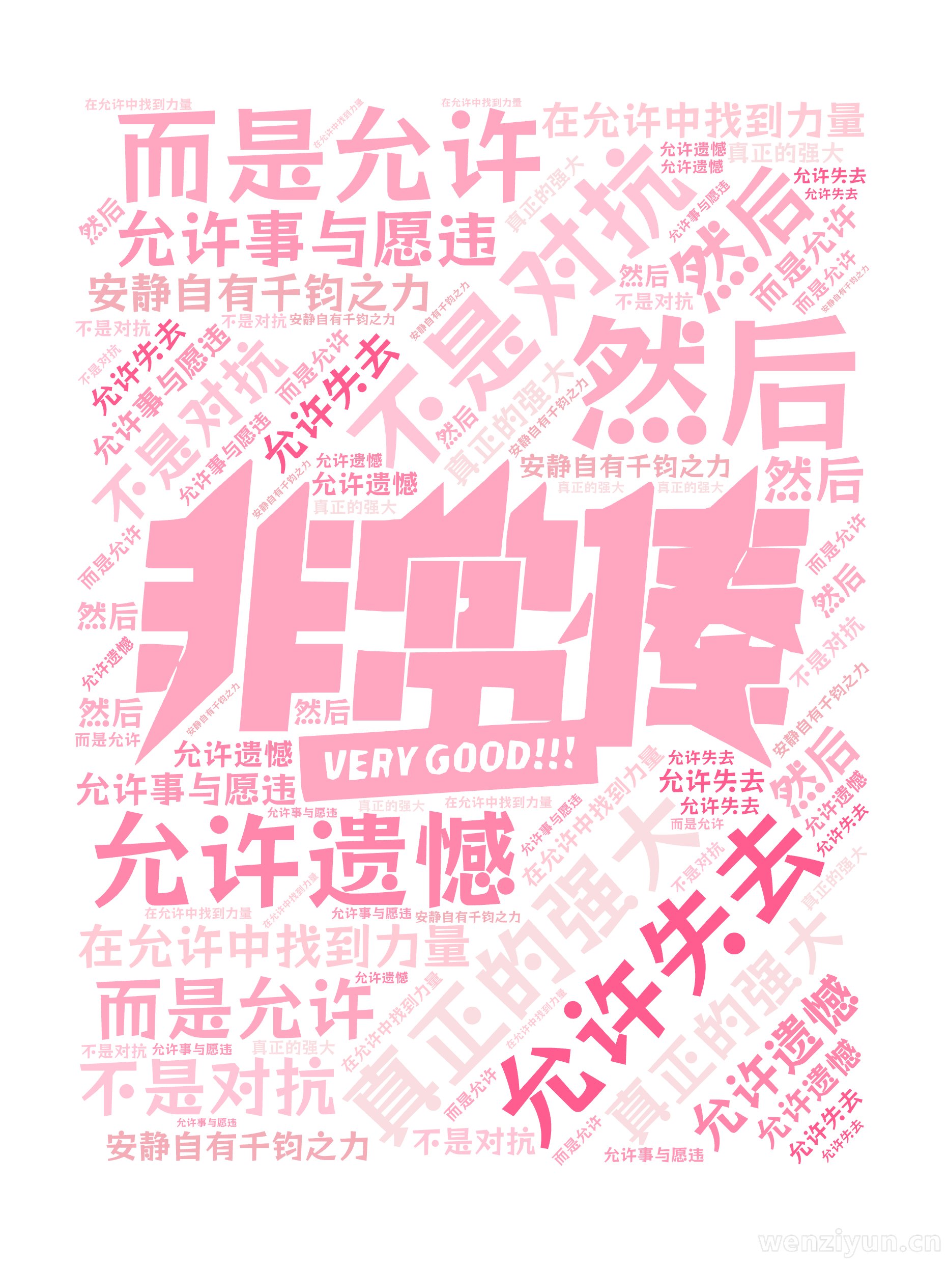 真正的强大,不是对抗,而是允许,允许遗憾,允许失去,允许事与愿违,然后,在允许中找到力量,安静自有千钧之力,文字词云图-wenziyun.cn